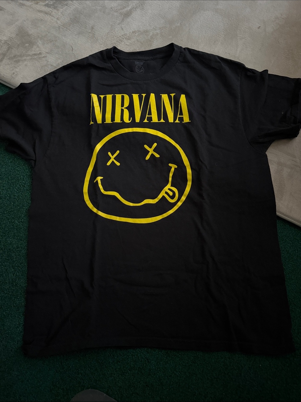 NIRVANA Black T-Shirt with Yellow Smiley Logo